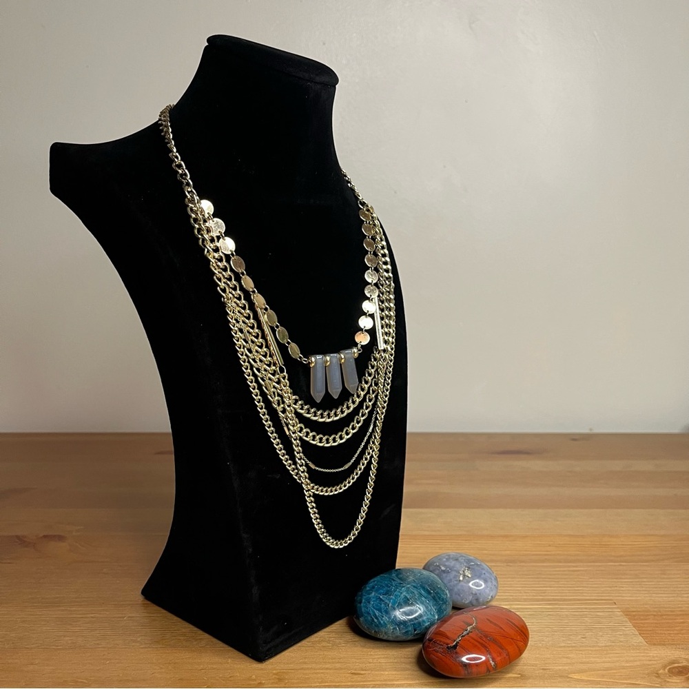 SUGARFIX multilayered necklace with discs, bars and faux crystral - Picture 3 of 8